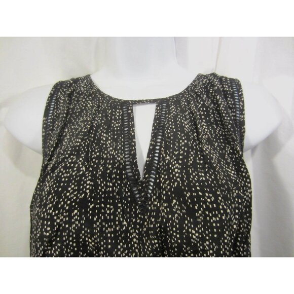 GREYLIN Leeman Keyhole silk blouse WOMEN L Black white - Picture 2 of 6